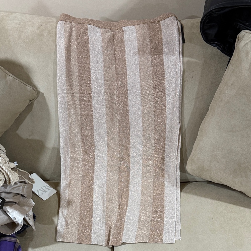 Elegant Tan Pink champagne and Cream Striped Skirt
